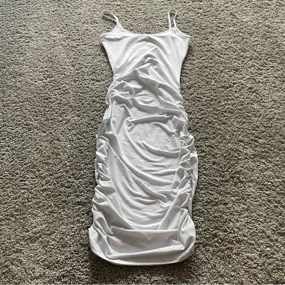 Elegant White Ruched Dress